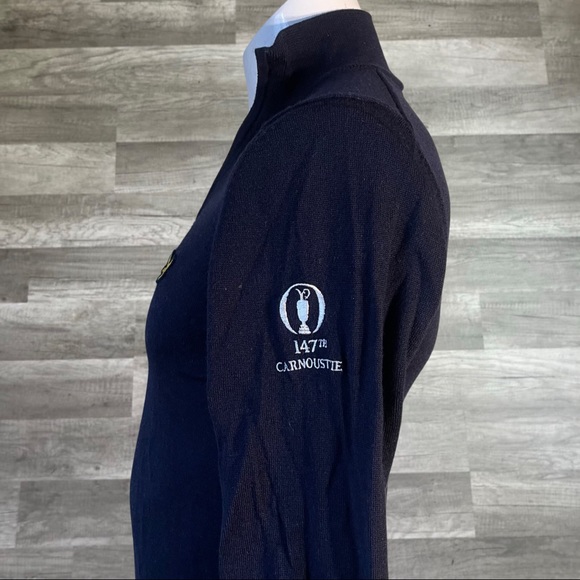 Lyle & Scott The Open Quarter Zip Sweater Size Medium Navy Blue Wool Knit Golf - Picture 4 of 6